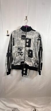 Forever 21 Mens Newspaper Print Track Jacket Pant Set Tracksuit Size M / S Mixed